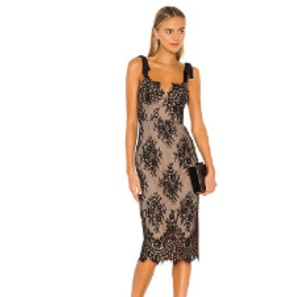 LARA Black Tan Sheath Midi Dress Sweetheart Neckline
